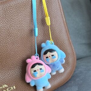 Cute Fuzzy Crying Baby Keychain Charm Set - Blue and Pink